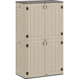 YITAHOME 60 cuft Vertical Outdoor Storage Shed w/o Shelf, Large Waterproof Storage Cabinet for Garden Shed, Tall Outdoor Storage Shed for Garage, Pool Storage, Resin, Lockable, Khaki & Brown YITAHOME