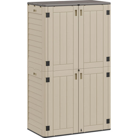 YITAHOME 60 cuft Vertical Outdoor Storage Shed w/o Shelf, Large Waterproof Storage Cabinet for Garden Shed, Tall Outdoor Storage Shed for Garage, Pool Storage, Resin, Lockable, Khaki & Brown YITAHOME