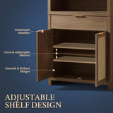 OAKHAM HOME Hampstead Bookcase, Rattan Bookcase with Doors Cabinet and Drawer, 5-Tier Bookshelf, Large Wooden Book Case, Tall Bookshelves for Library Living Room (Special Walnut, 2 Pieces) OAKHAM HOME