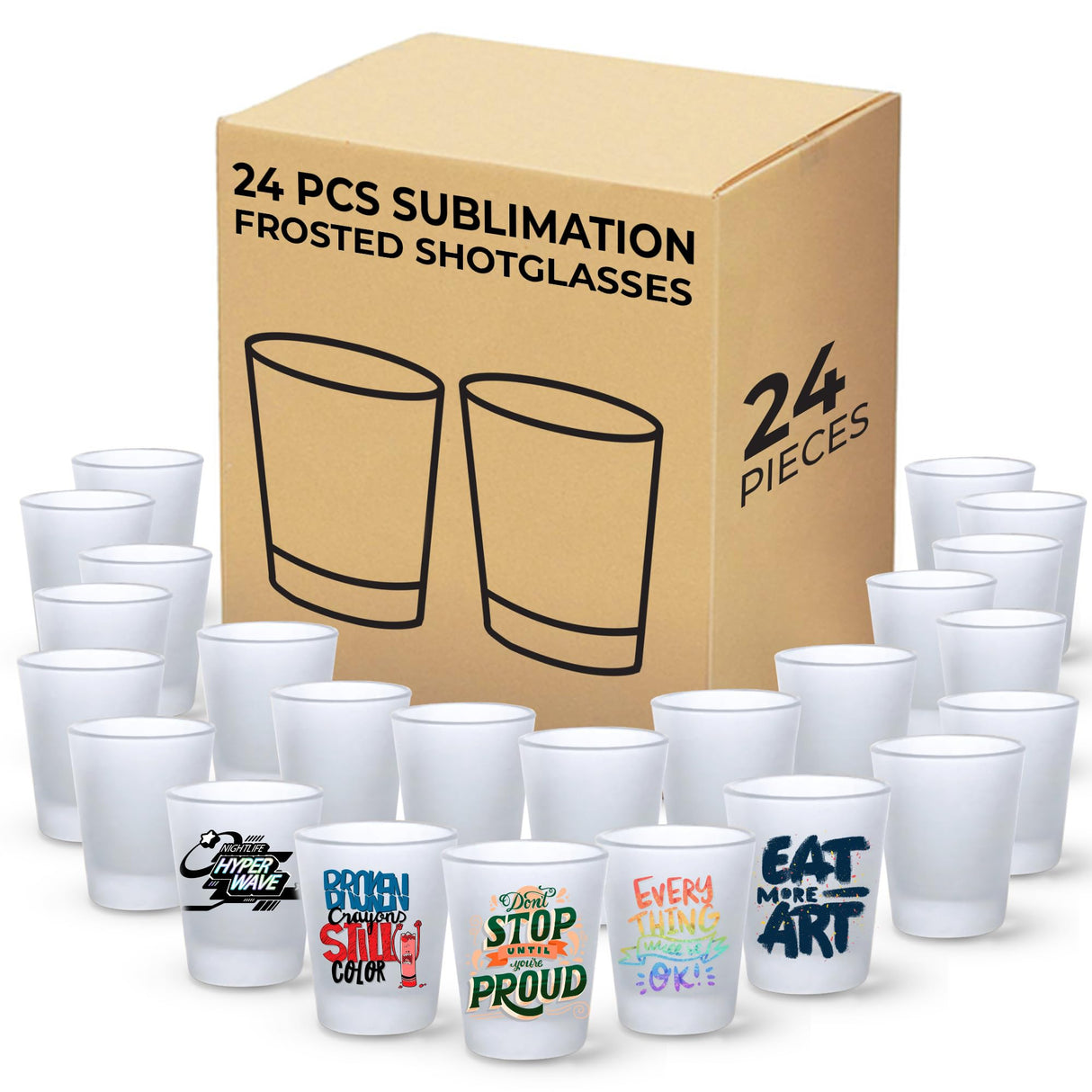 Your Dream Party Shop Sublimation Shot Glasses 24 Pcs, 1.5 oz Each, Sublimation Shot Glass Blanks, Shot Glass, Blank Shot Glasses, Glass Sublimation Blanks, Long Shot Glasses, White Shot Glasses Your Dream Party Shop