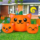 COMIN Halloween Inflatable 5FT Long Three Pumpkin Cat Head Combo with Built-in LEDs, Blow Up Yard Decoration for Holiday Party Indoor, Outdoor, Yard, Garden, Lawn COMIN