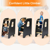 Ezebaby Toddler Kitchen Stool Helper Toddler Standing Tower Kids Kitchen Step Stool, Adjustable Toddler Tower Kitchen Stool Helper Toddler Step Stool for Kitchen with Non-Slip Feet-Black Ezebaby