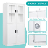 MIIIKO Metal Storage Cabinet with Glass Doors, 2 Tier White Steel Cabinet with Adjustable Shelves and Locking Doors, for Home Office, School and Hospital MIIIKO