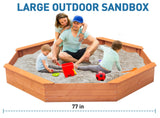 Luyitton Large Octagon Sandbox 84.5"x 77"x 9.02" Wooden Outdoor Kids Sand Pit with Canopy Tarp, Gift for Ages 2-8 Years Old Backyard Garden Easy Assembly luyitton