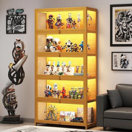 5-Tier Display Cabinet with Acrylic Doors, 67.5" Transparent Curio Display Case for Figures, Collectibles Toy Organizers Rack & Display Shelf, Kids Bookcase for Home, Office, Playroom, Living Room IHGSSKD