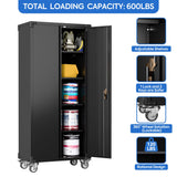 SUXXAN 72" Tall Metal Storage Cabinets with Doors and 4 Adjustable Shelves, Lockable Rolling Cabinet Black, Home Office Metal Utility Cabinet for Garage Kitchen, Assembly Required SUXXAN