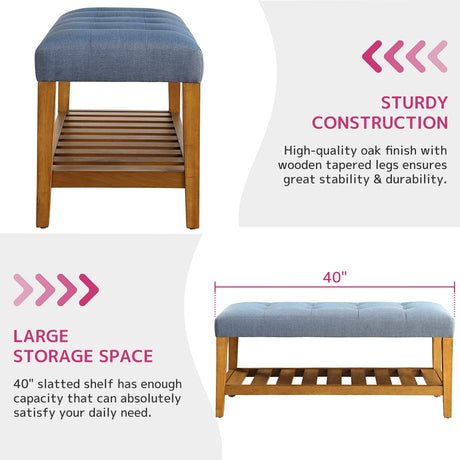 Acme Charla Wood and Fabric Bench in Blue and Oak Acme