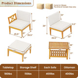 HAPPYGRILL 5 Pieces Acacia Wood Patio Furniture Set, Outdoor Sectional Couch with 2-Tier Coffee Table and Cushions, L Shaped Outdoor Conversation Set for Porch, Garden, Backyard HAPPYGRILL