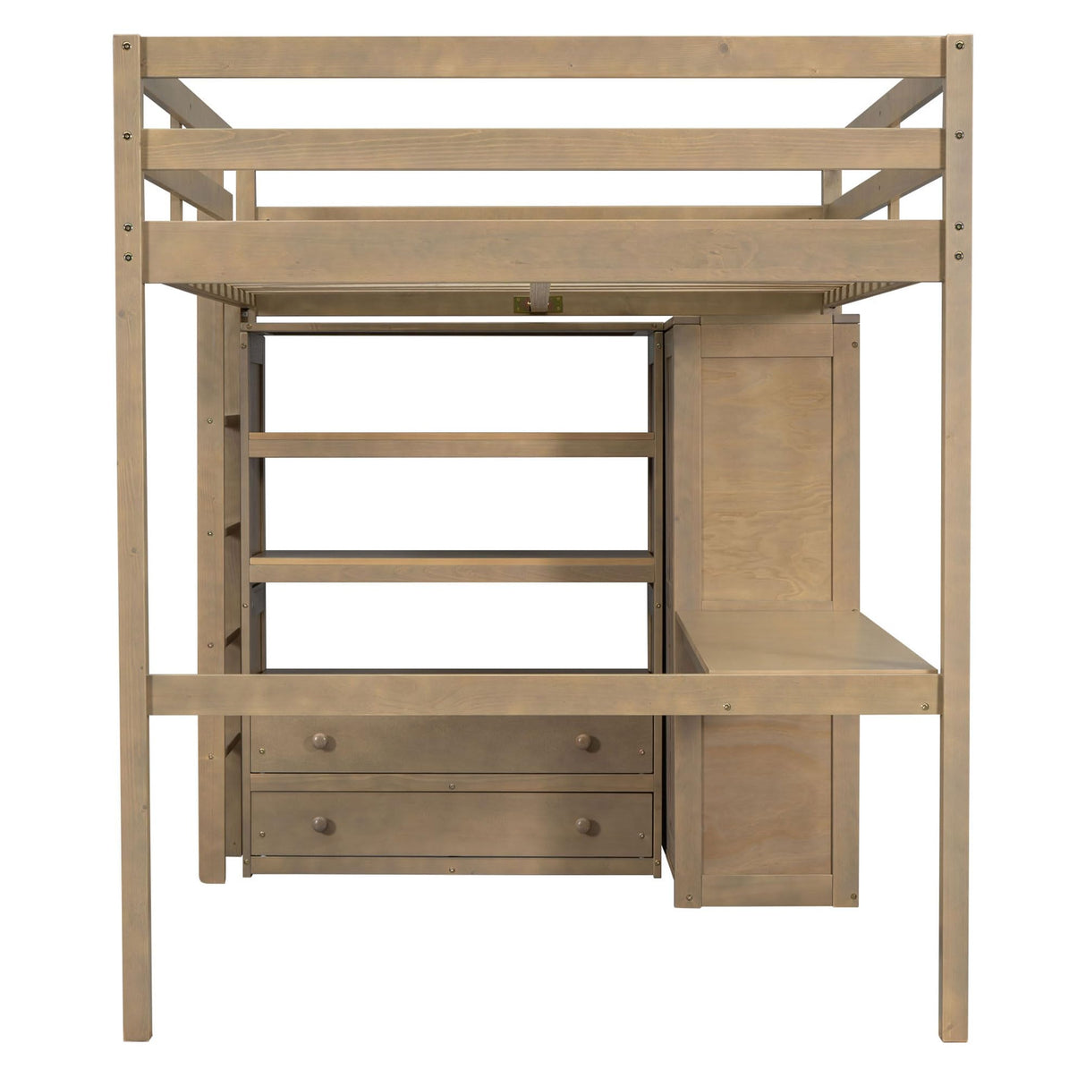 Harper & Bright Designs Full Size Loft Bed with Desk, Storage Shelves and Drawers, Solid Wood Loft Bed Frame with Built-in Wardrobe, Walnut Harper & Bright Designs