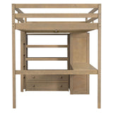 Harper & Bright Designs Full Size Loft Bed with Desk, Storage Shelves and Drawers, Solid Wood Loft Bed Frame with Built-in Wardrobe, Walnut Harper & Bright Designs