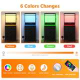 Furnulem Tall Nightstand with 4 Drawers, Night Stand with LED Lights and Charging Station, Bedside Table with Storage Shelves, End Side Table for Bedroom, Office (Black Oak) Furnulem