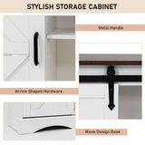 Hlivelood Farmhouse Coffee Bar Cabinet, White Buffet Storage Cabinet with Sliding Barn Door, 31.5” Kitchen Sideboard Accent Cabinet Adjustable Shelf, Dining Room Living Room Entryway, White & Brown Hlivelood