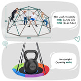 Hapfan 10 ft Climbing Dome Swing Set with Saucer Swing, Jungle Gym for Kids Outdoor Backyard, Supports 800lbs, Easy Asssembly, Rust-Resistant Outdoor Playset for Ages 3-8 8-12 (Green and Brown) Hapfan