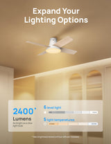 Dreo Ceiling Fans with Lights and Remote Control, 44 inch Low Profile Ceiling Fan, Flush Mount, Reversible, 5 CCT, 6-Level Dimmable, 6 Speeds Ceiling Fan for Bedroom, Quiet, Easy to Install, Timer Dreo