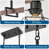 Ruibutrade 5-Light Modern Farmhouse Island Lighting, Adjustable Height Rustic Chandelier with Walnut Metal Frame & Matte Black Geometric Shade, E26 Base Hanging Light for Dining Room Over Table Ruibutrade