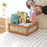 YAHUAN Woven Wooden Basket Wood Storage Crate Box, Decorative Rustic Basket Bamboo Basket with Built-In Handles for Kitchen Pantry, Cabinet, Office, Bedroom, Rustic Country Decor (Brown) YAHUAN