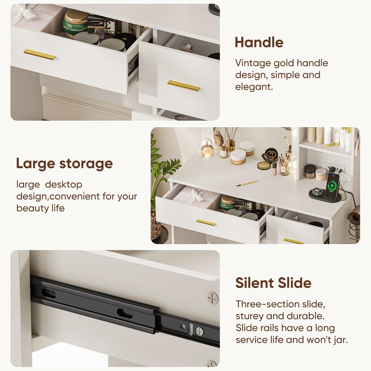 OTDMEL 37" W Makeup Vanity Desk,Vanity Desk with LED Lighted Mirror & Power Outlet,Makeup Table with 4 Drawers,3 Color Modes & Adjustable Brightness Dressing Table for Bedroom, White OTDMEL