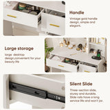 OTDMEL 37" W Makeup Vanity Desk,Vanity Desk with LED Lighted Mirror & Power Outlet,Makeup Table with 4 Drawers,3 Color Modes & Adjustable Brightness Dressing Table for Bedroom, White OTDMEL