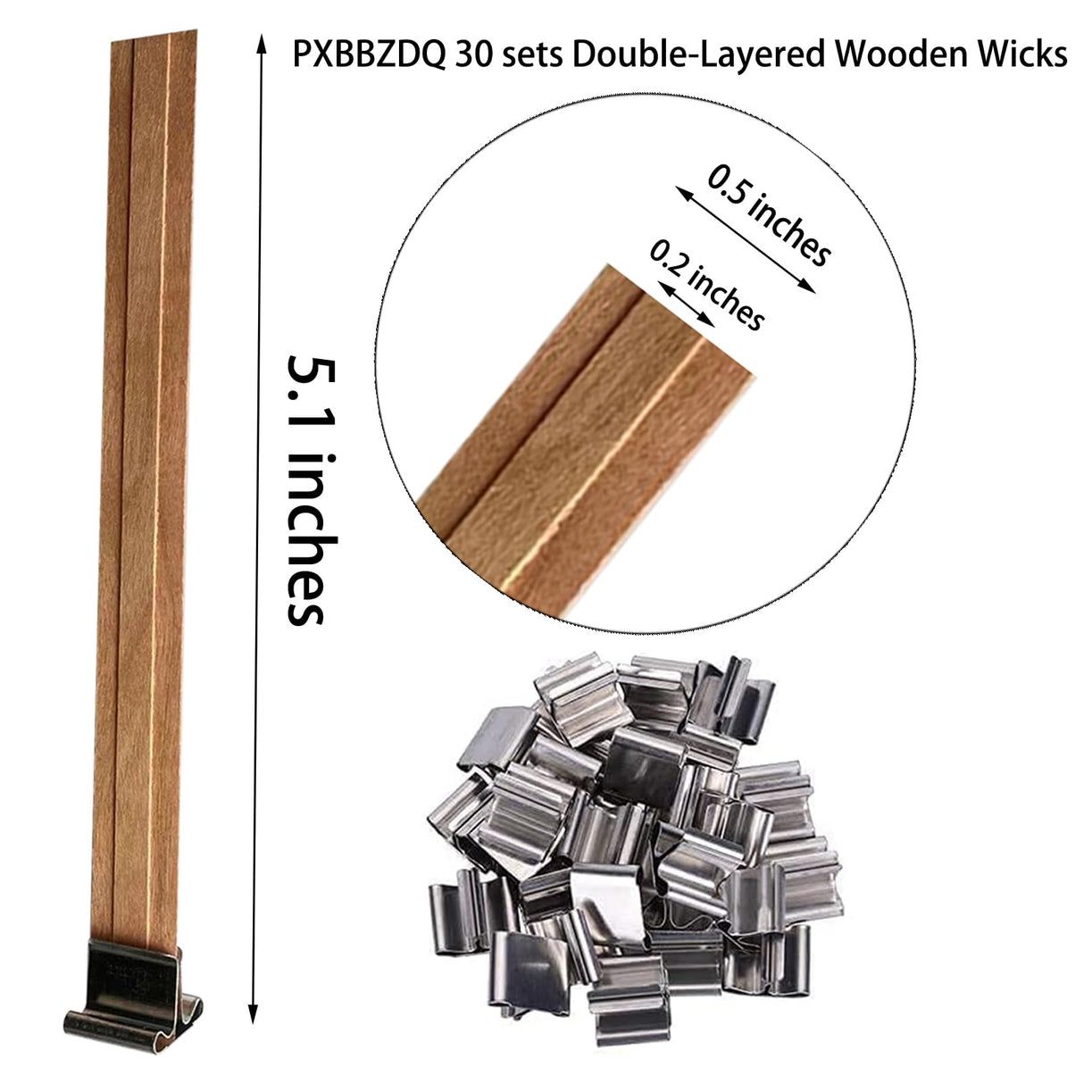 Double-Layered Wood Wicks for Candles Making, 30 Sets Wooden Wicks with Base, Wooden Candle Wick PXBBZDQ