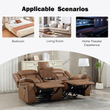 EBELLO Faux Leather Manual Loveseat Recliner, 2 Seat Reclining Sofa Chair with Center Console, Hidden Storage and Cup Holders, Daul Recliner for Living Room, Meeting Room, Brown (Loveseat) EBELLO