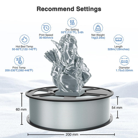 Amoybaby Silver Grey Silk PLA Filament 1.75mm, High Gloss PLA 3D Printer Filament Low Warp & Clog-Free, Dimensional Accuracy +/- 0.03mm, 1kg(2.2lb), Fits for Most FDM 3D Printers Amoybaby