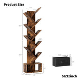 9 Tier Tree Bookshelf with Drawer, Free Standing Wood Bookcase Storage Organizer Bookshelves Utility Organizer Shelves for Books, Book Case for Home Office, Living Room, Bedroom, Rustic Brown HanStrong