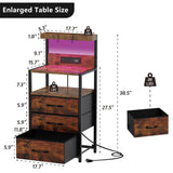 SZLHANJZ Nightstands Set of 2 with Outlet and USB C Port, Bedroom Night Stand with Led Lights and 3 Fabric Drawers, Matching Bedside Tables with Hooks, Vintage Style Storage End Tables, Rustic Brown SZLHANJZ