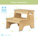Forbena Wooden 2 Step Stool for Toddlers, Heavy Duty Kids Step Stool for Bathroom Sink Kitchen Counter, Bamboo Wood Non-Slip Kid Children Potty Stepping Stool Seat with Handles for Toilet Bed Forbena