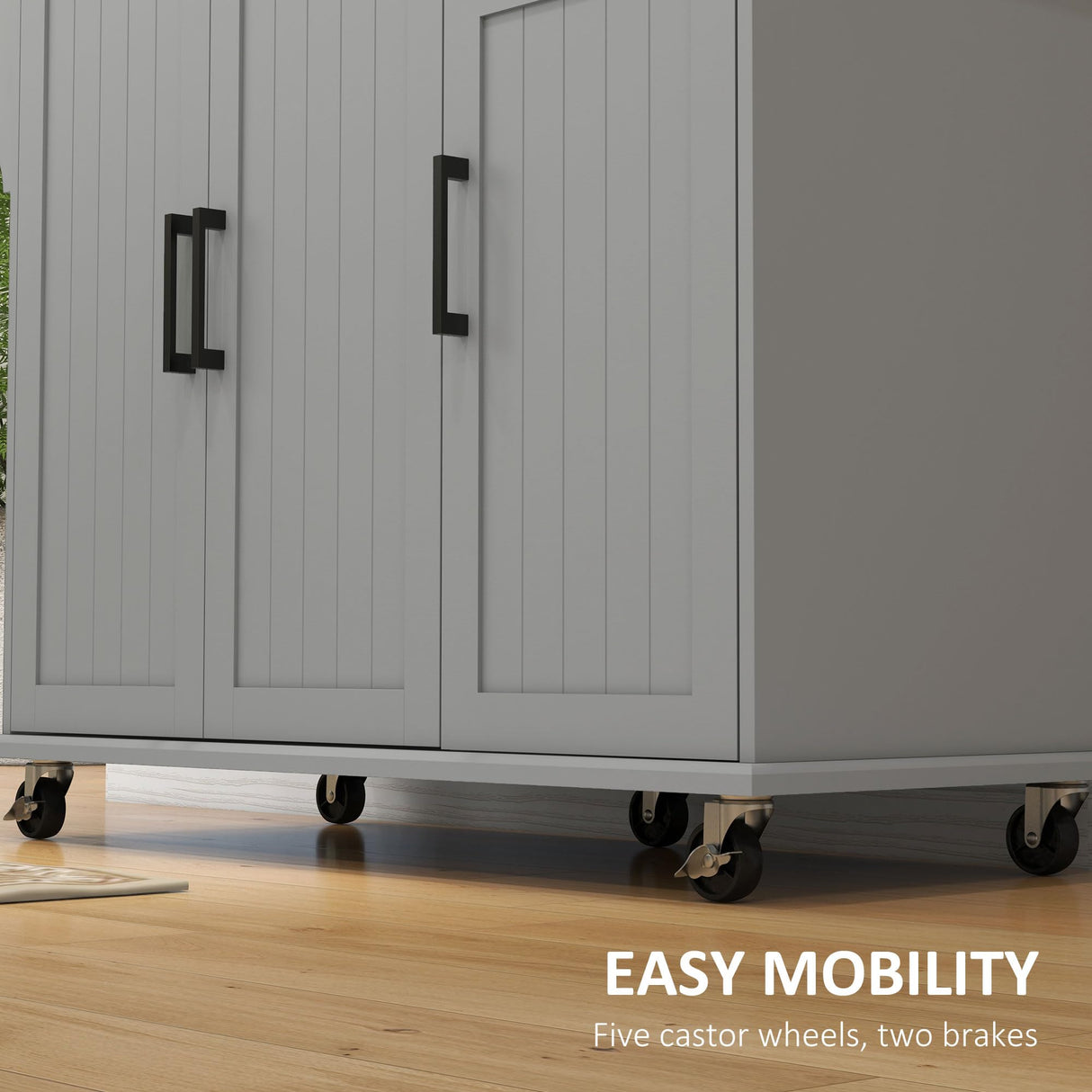 HOMCOM Kitchen Island with Storage, Rolling Kitchen Island on Wheels with Drawer, 3 Cabinets, Stainless Steel Countertop, Spice Rack and Towel Rack, Gray HOMCOM