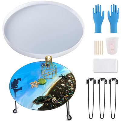 19.7 Inch Resin Table Molds，Extra Large Round Silicone Molds for Epoxy Resin with 3 Pcs Table Legs,for River Table, Coffee Table, DIY Cutting Board, Resin Art，Home Decoration