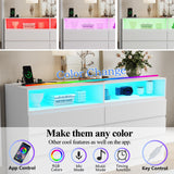 Gyfimoie 6 Drawer Dresser with Mirror for Bedroom, Accent Chests of Drawers with LED Light and Power Outlet, White 6 Dresser with Charging Station and 47"x15.7" Full Length Mirror (White) Gyfimoie