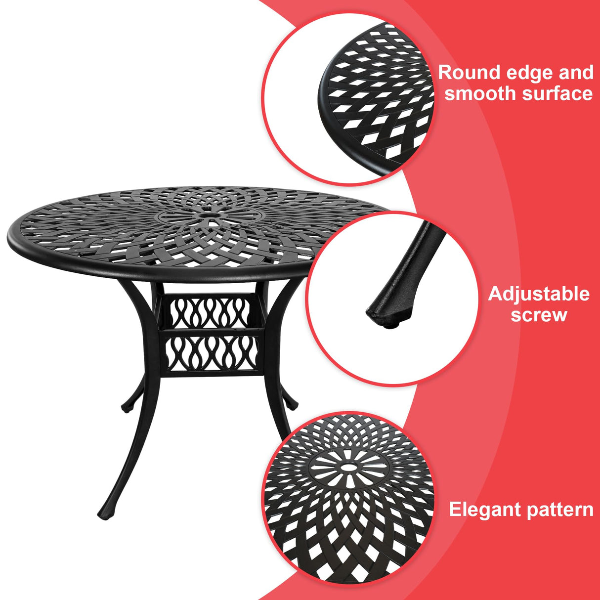 PATIO-IN 5 Piece Cast Aluminum Outdoor Dining Set, Outdoor Table and Chairs Set of 4, Patio Dining Set with 4 Chairs and 42" Round Table, Patio Conversation Set with 1.97" Umbrella Hole PATIO-IN