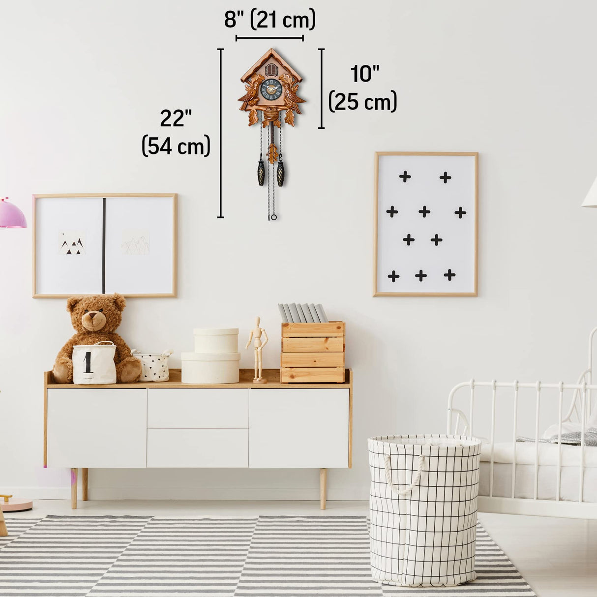 TIMEGEAR Cuckoo Clock with Night Mode, Singing Bird, Wooden Decorations and Swinging Pendulum (Brown) TIMEGEAR