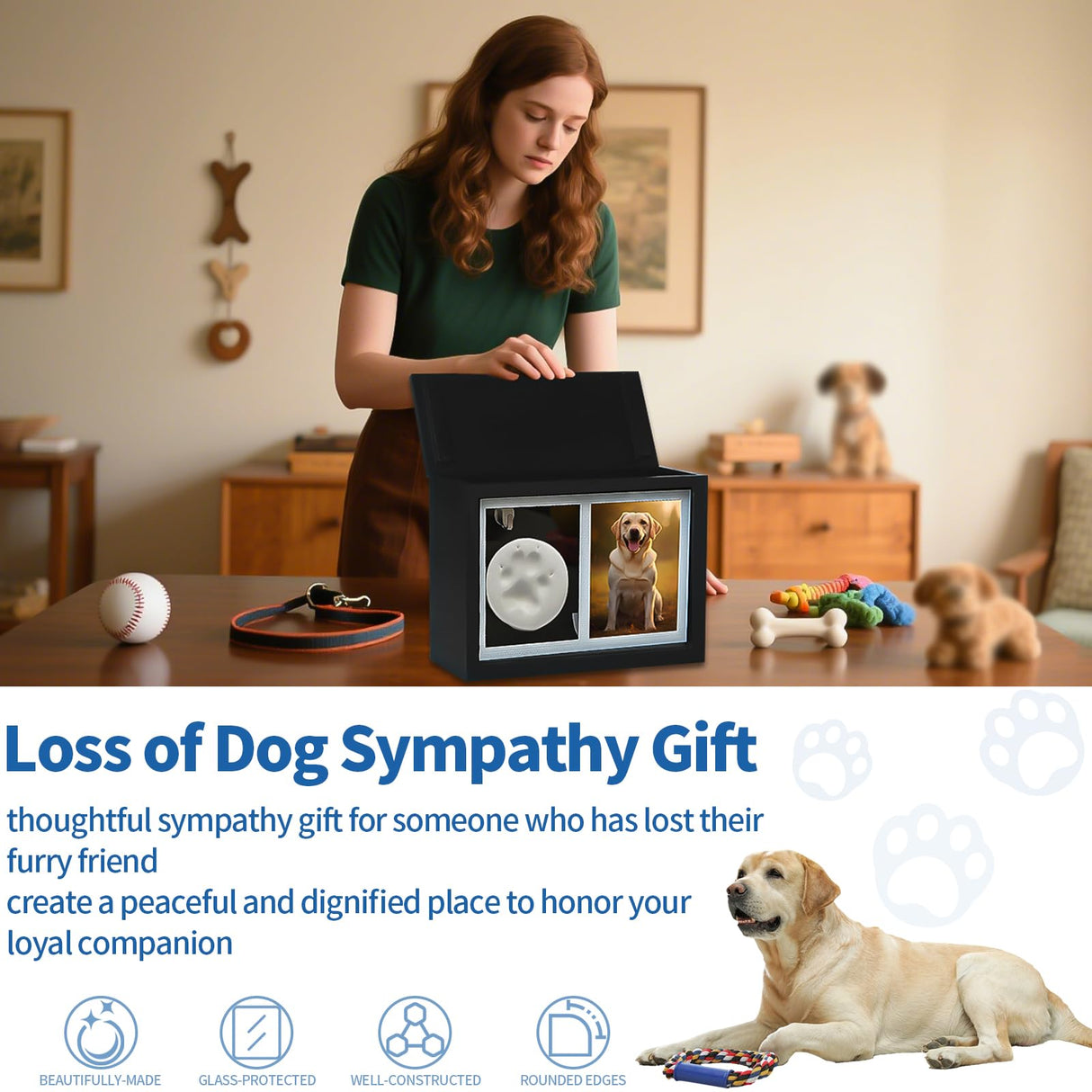 Waltool Pet Memorial Shadow Box with Clay Paw Print Impression Kit, Paw Ornament Loss of Pet Sympathy Gift, Picture Frame Pet Urns for Dogs Cats Ashes Keepsake Waltool