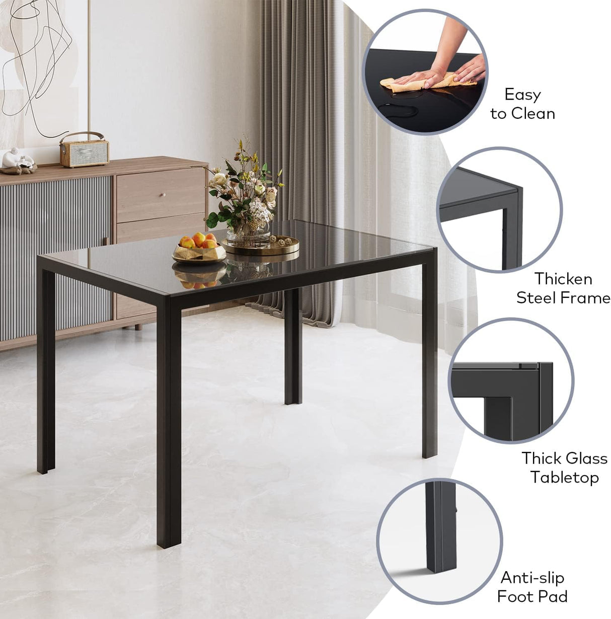 Gizoon Glass Dining Table Sets for 6, 7 Piece Kitchen Table and Chairs Set for 6 Person, PU Leather Modern Dining Room Sets for Home, Kitchen, Living Room Gizoon