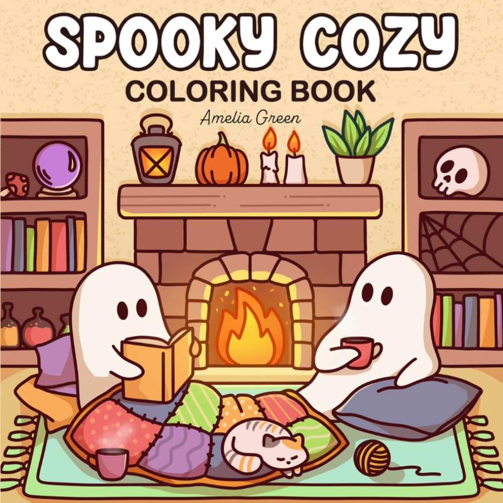 Spooky Cozy: Cute & Simple Coloring Book for Adults and Teens Featuring Adorable Characters, Creepy Creatures and Cozy Hygge Scenes for Relaxation WoodArtSupply