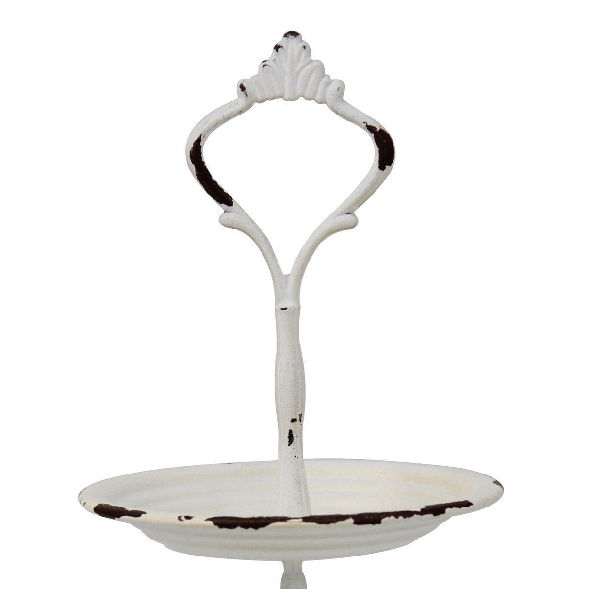 Stonebriar Small 2 Tier Worn White Metal Tray, Rustic Farmhouse Decor, Tiered Jewelry Tray for Vanity or Bathroom, 9.25" Stonebriar