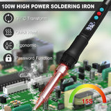 Soldering Iron Kit, 100W Soldering Gun with LED Digital Display, Adjustable Temperature 356-932℉ Solder Kit for Electronics, Includes Soldering Iron Tip, Solder Wire, Stand, Tweezers and Paste, Black Crtsweker