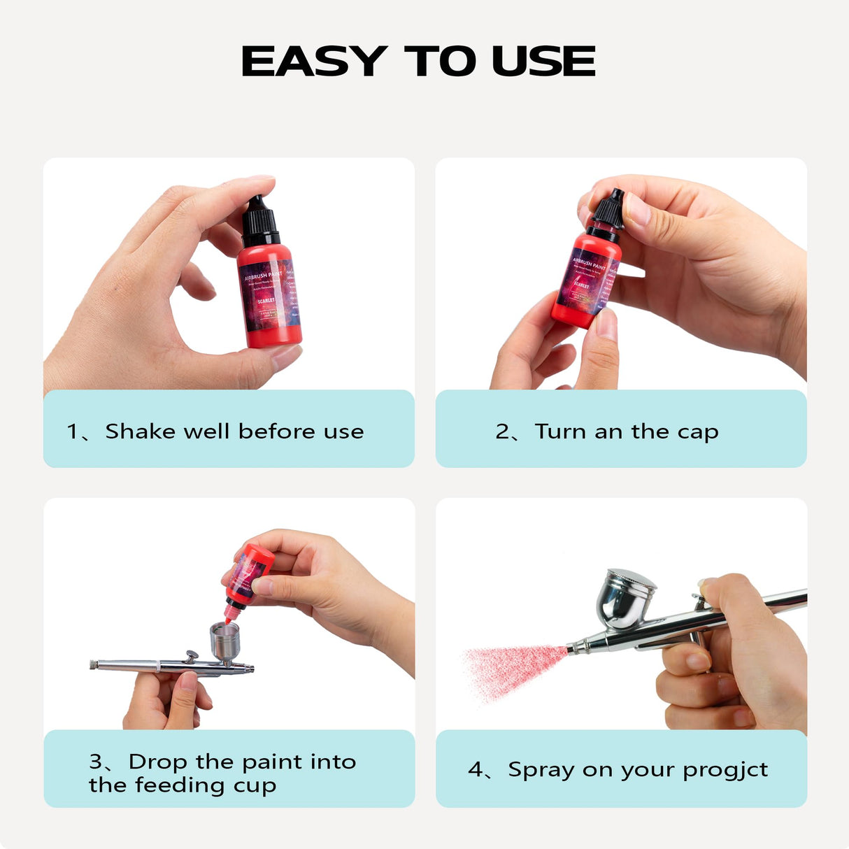 Airbrush Paint - 12 Colors Airbrush Paint Set with 2 Tinner, Plastic & Wood Acrylic Air Brush Paint Kit Ready to Spray, Water-Based for Artists Beginners Hobbyist, 0.67 Fl Oz/20ml EKOHERR