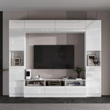 AIEGLE High Gloss Entertainment Center with Storage Bridge, Modern Media Console Table Wall Unit with Cable Management for 70 75 inch TV, TV Stand Set, White, 94.5”W AIEGLE