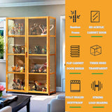 4-Tier Curio Cabinets with Acrylic Doors 51in Display Cabinet Natural Bamboo Frame,Safe and Healthy,Double Door Design for Convenient Storage,Sealed Dustproof,Easy to Clean,Brown,32 * 13 * 51in Generic