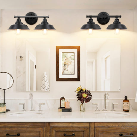 Adcssynd Farmhouse Vanity Light, 2-Lights Farmhouse Bathroom Light Fixtures Black Finish Metal, Rustic Vanity Lights for Bathroom, 20 Inch Wall Sconce Over Mirror Cabinet Adcssynd