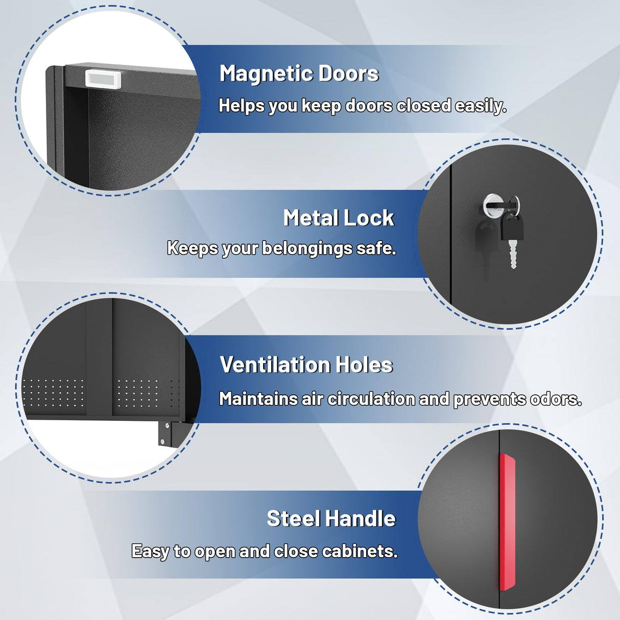 Rumetol Metal Storage Cabinet with Wheels,71" Garage Cabinets with 4 Adjustable Shelves and Lockable Doors,Black Locking Cabinet Suitable for Garages,Home,Office Rumetol