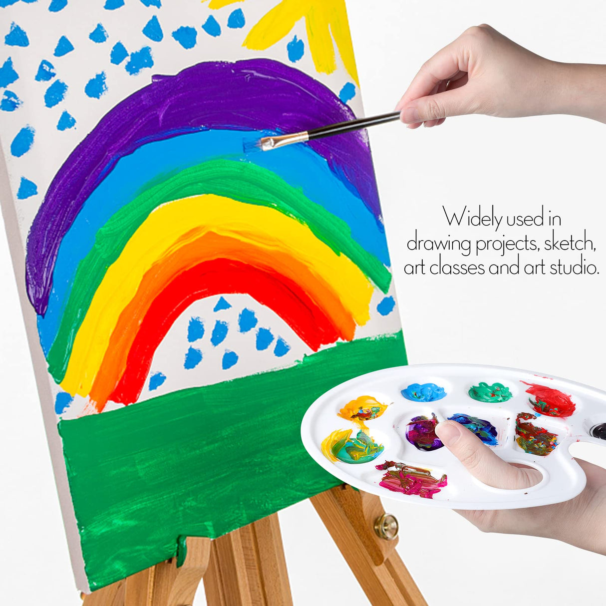 FANDAMEI Oval Paint Palette Tray, Plastic Paint Tray Palette, Painting Palette, Paint Tray Palettes Paint Pallets with Thumb Hole for Adults & Kids, for Painting or DIY Craft Class, White, 2 PCS Fandamei