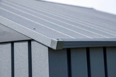 Arrow Shed Elite 8' x 6' Tall Outdoor Steel Storage Shed with High Gable and Lockable Doors Storage Building, Anthracite Arrow