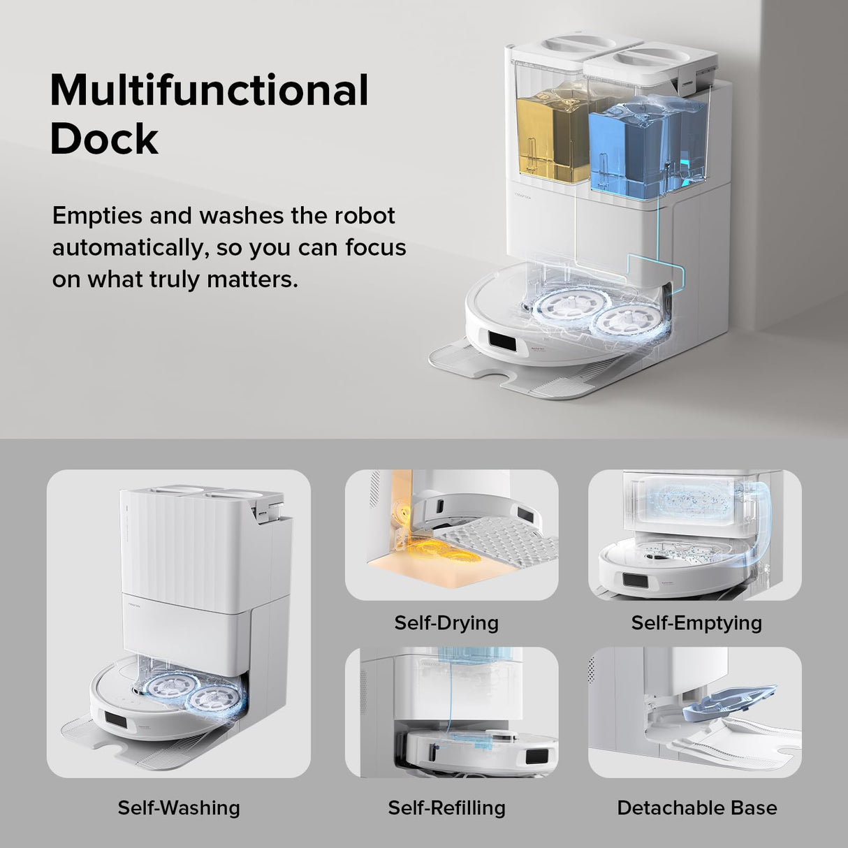 roborock Qrevo S Robot Vacuum and Mop, Self-Drying, Auto Mop Washing, 7000Pa Suction, Self-Emptying & Refilling, 10mm Mop Lifting, 200RPM Spinning Mops, Smart Obstacle Avoidance, White roborock