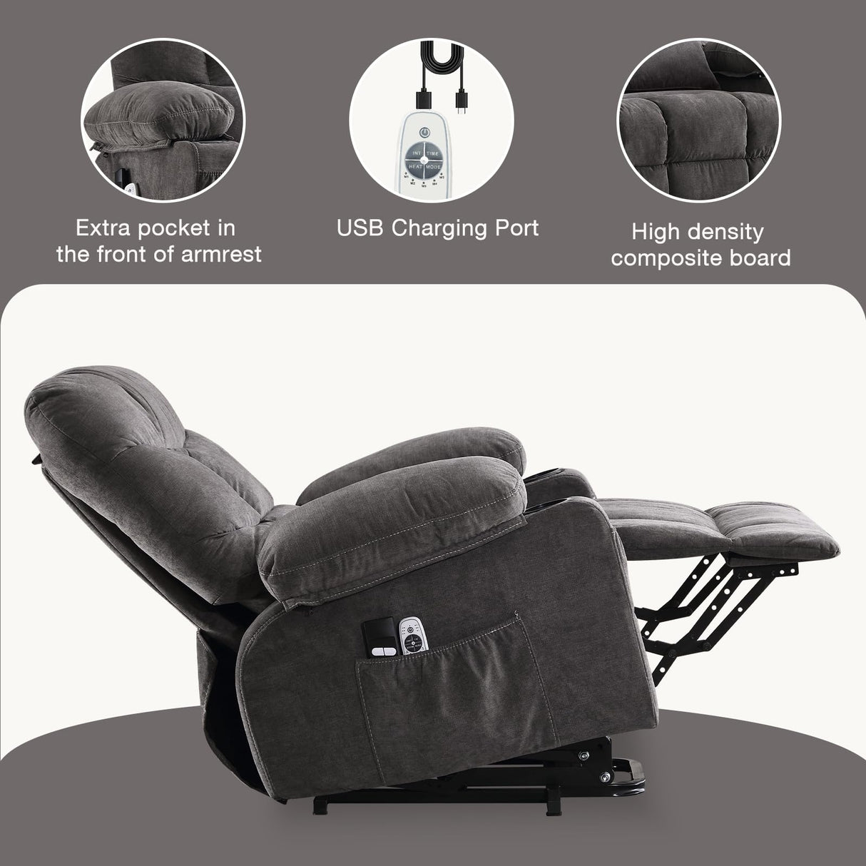 BOSMILLER Power Lift Recliner Chair for Elderly with Heat and Vibration Massage,Electric Recliner with USB Charging Port for Living Room, Infinite Position, Side Pocket BOSMILLER