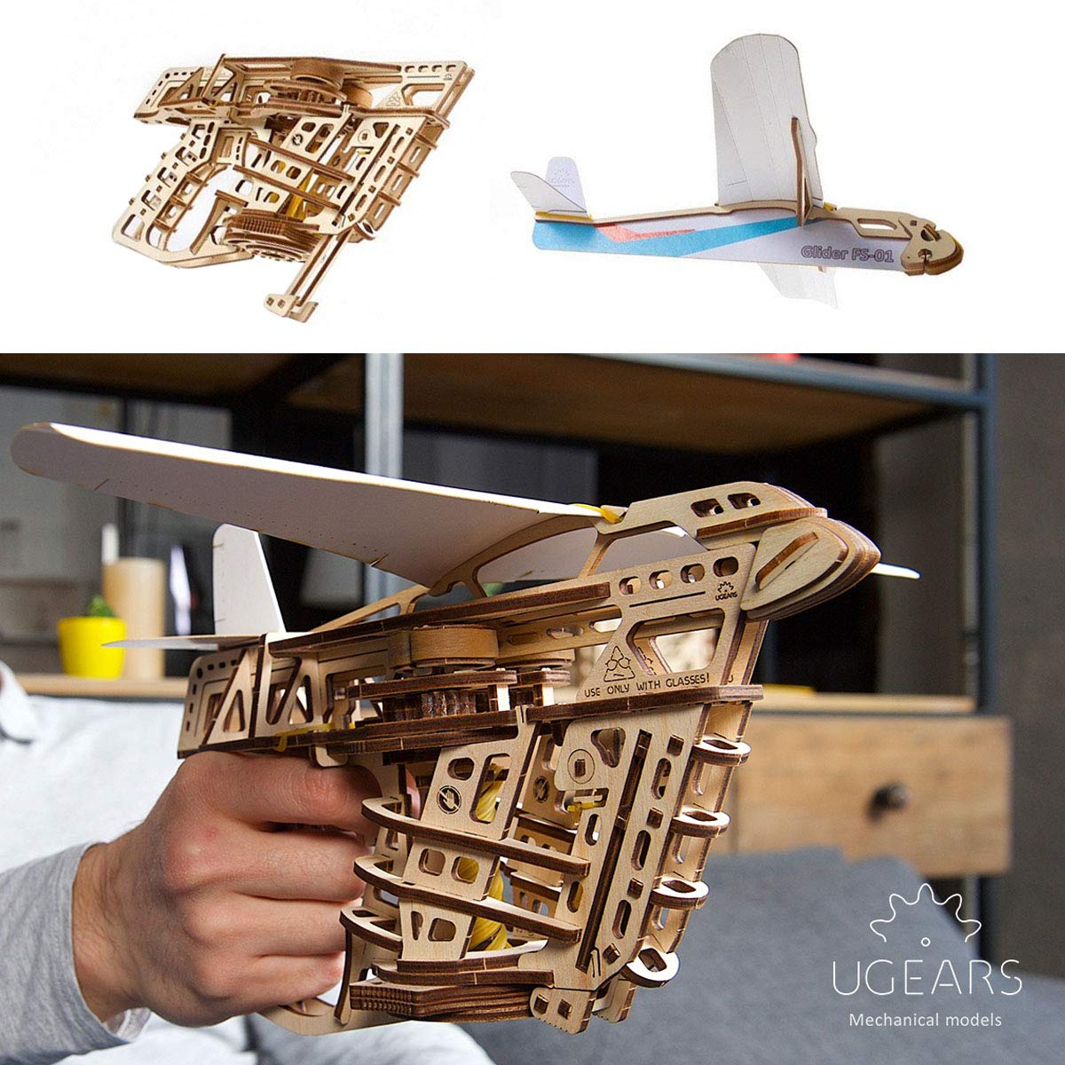 UGEARS Aeroplane Starter Ramp 3D Model Kit - Model Building Kits for Adults Teenagers - Laser Cut 3D Puzzle Wooden Construction Kit Creative 3D Wooden Puzzle Adults Model Making Set Without Glue UGEARS