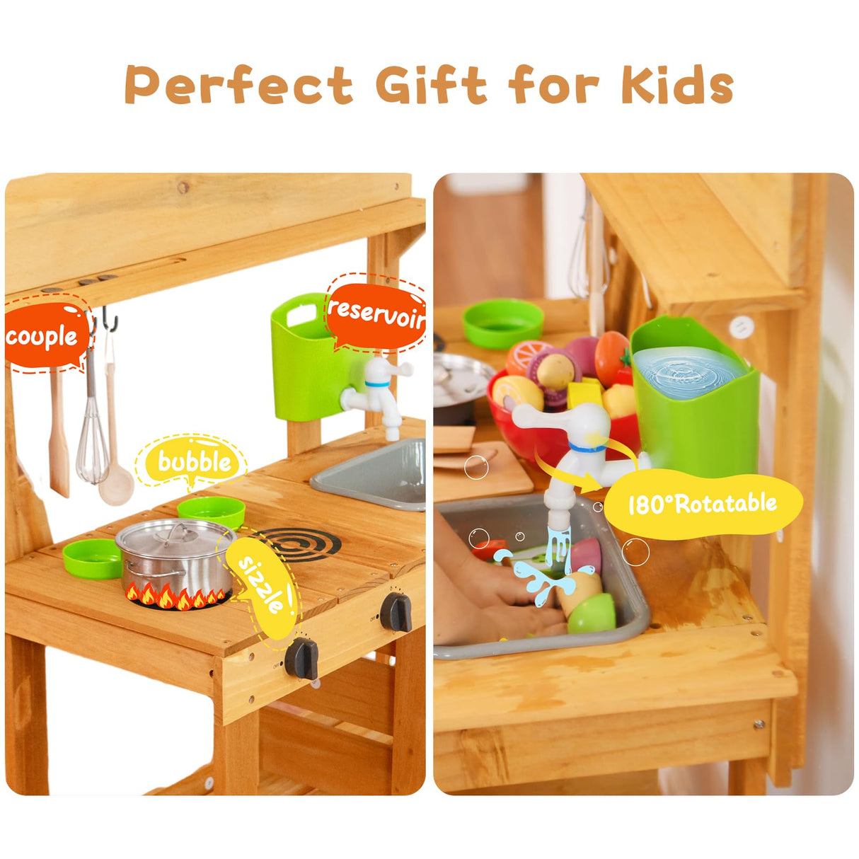 Aoparts Mud Kitchen, Play Kitchen, Kitchen Accessories and Garden Sink, Kids Outdoor Kitchen Playset with Faucet, Mud Kitchen for Kids Outdoor Aoparts