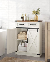 Bathroom Storage Cabinet, Freestanding Bathroom Floor Cabinet with Drawers & Doors, Farmhouse Buffet Cabinets with Adjustable Shelf, for Kitchen, Living Room, Entryway, White Brown SC62414X Hzuaneri